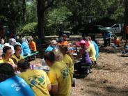 Family and Friends Gathered Around for the Town Clean Up